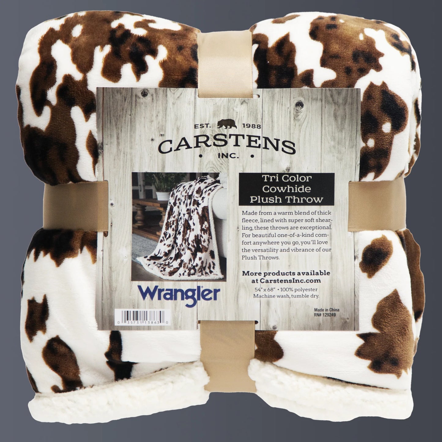 JW287 Carsten's Tri-Color Cowhide Plush Throw Blanket
