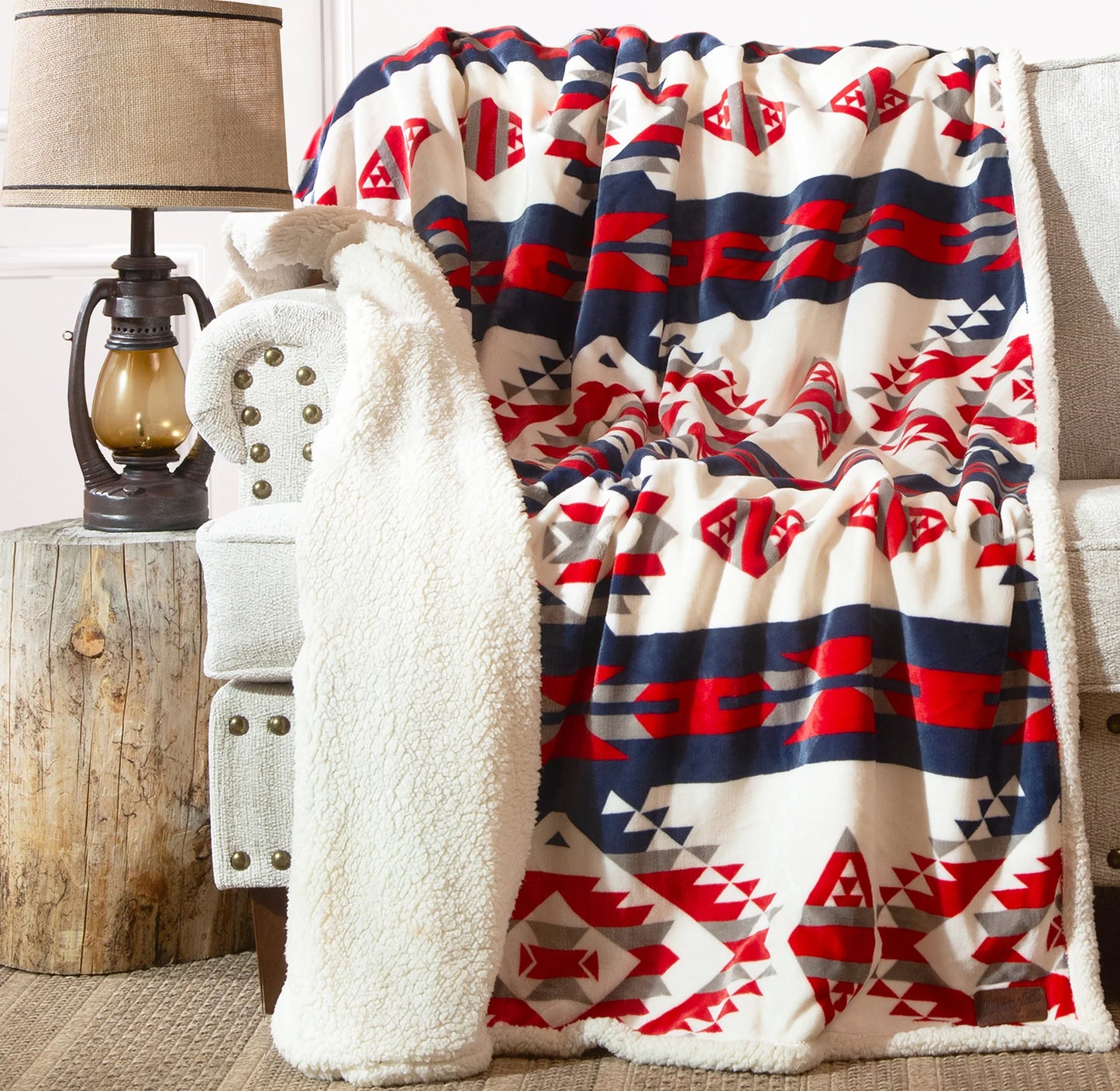 JW298 Carsten's Red, White, and Blue Southwest Plush Throw Blanket