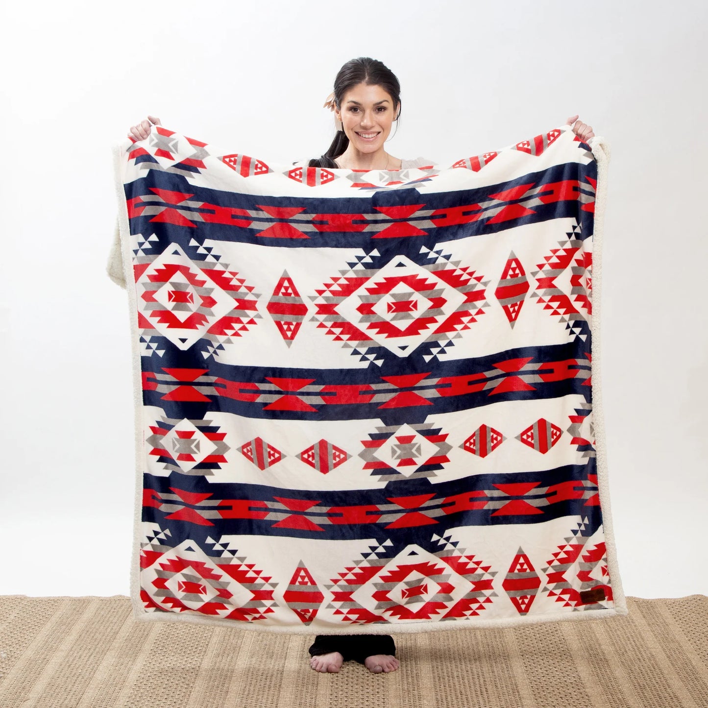 JW298 Carsten's Red, White, and Blue Southwest Plush Throw Blanket