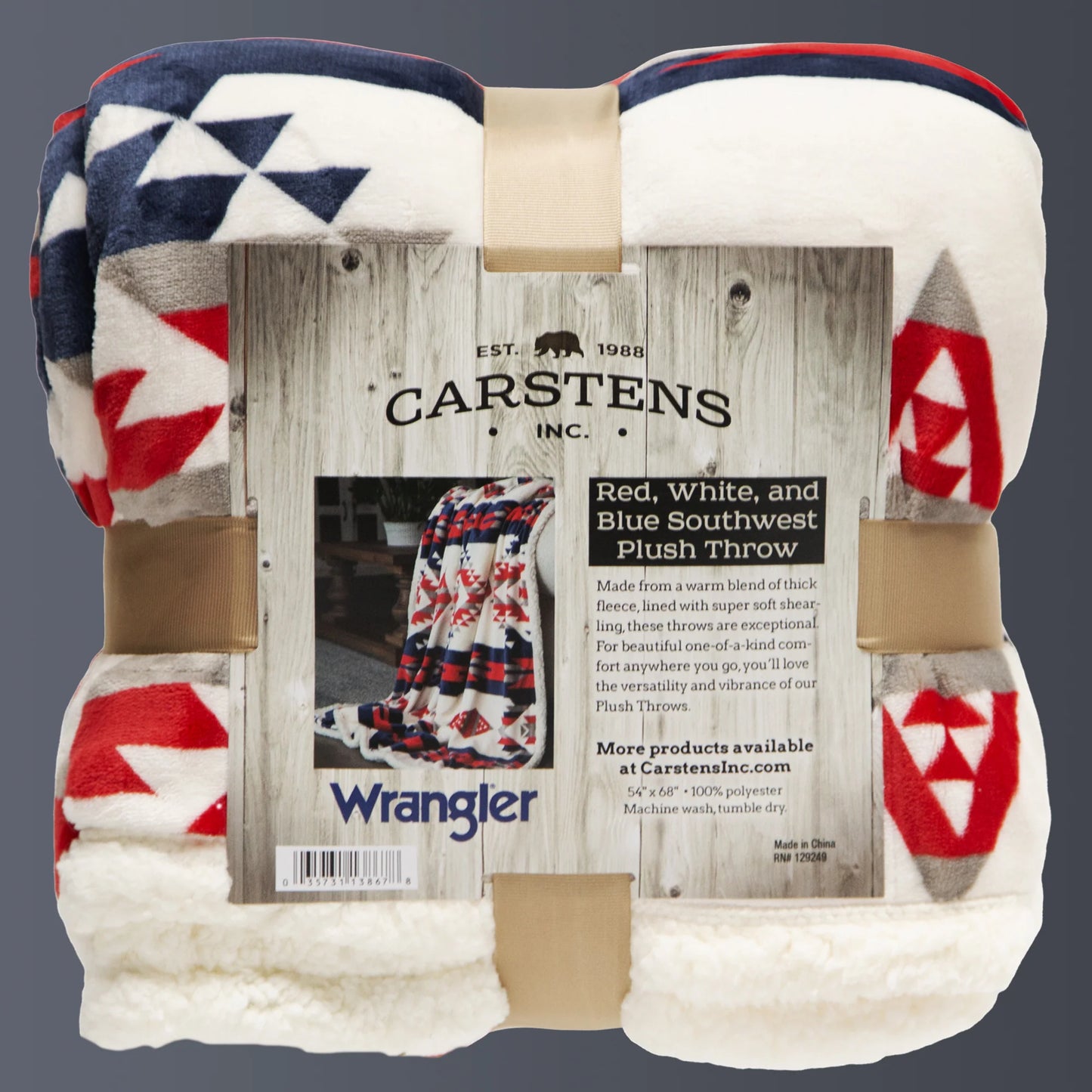 JW298 Carsten's Red, White, and Blue Southwest Plush Throw Blanket
