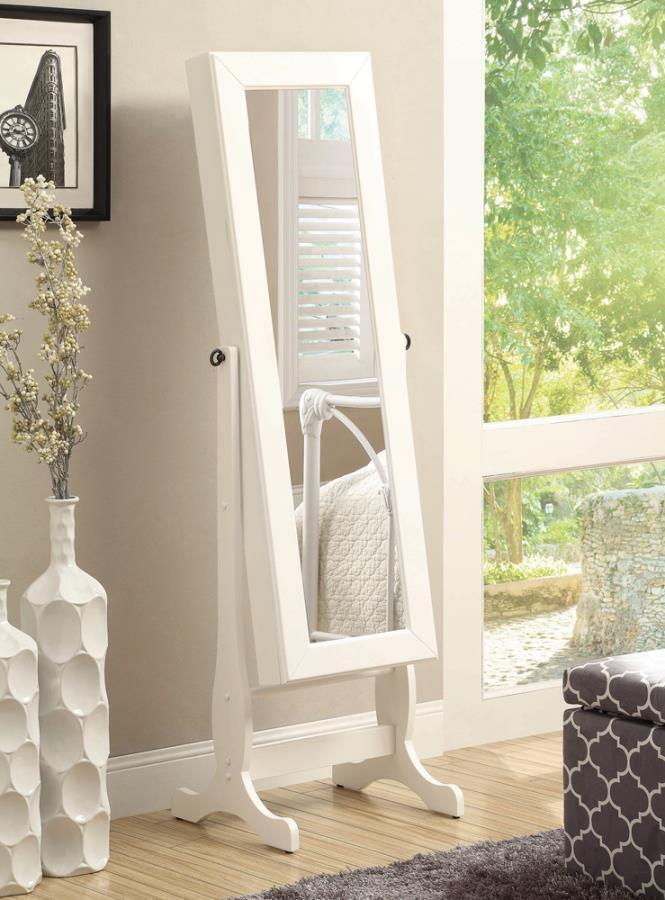 Batista Jewelry Cheval Mirror With Drawers White