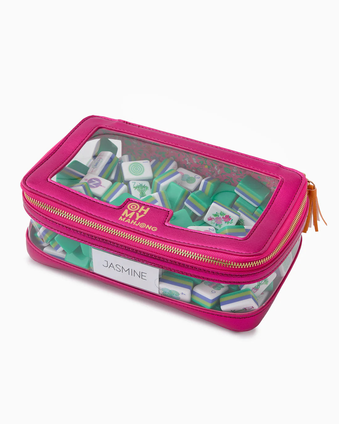 OH MY MAHJONG METALLIC PINK TILE STORAGE BAG
