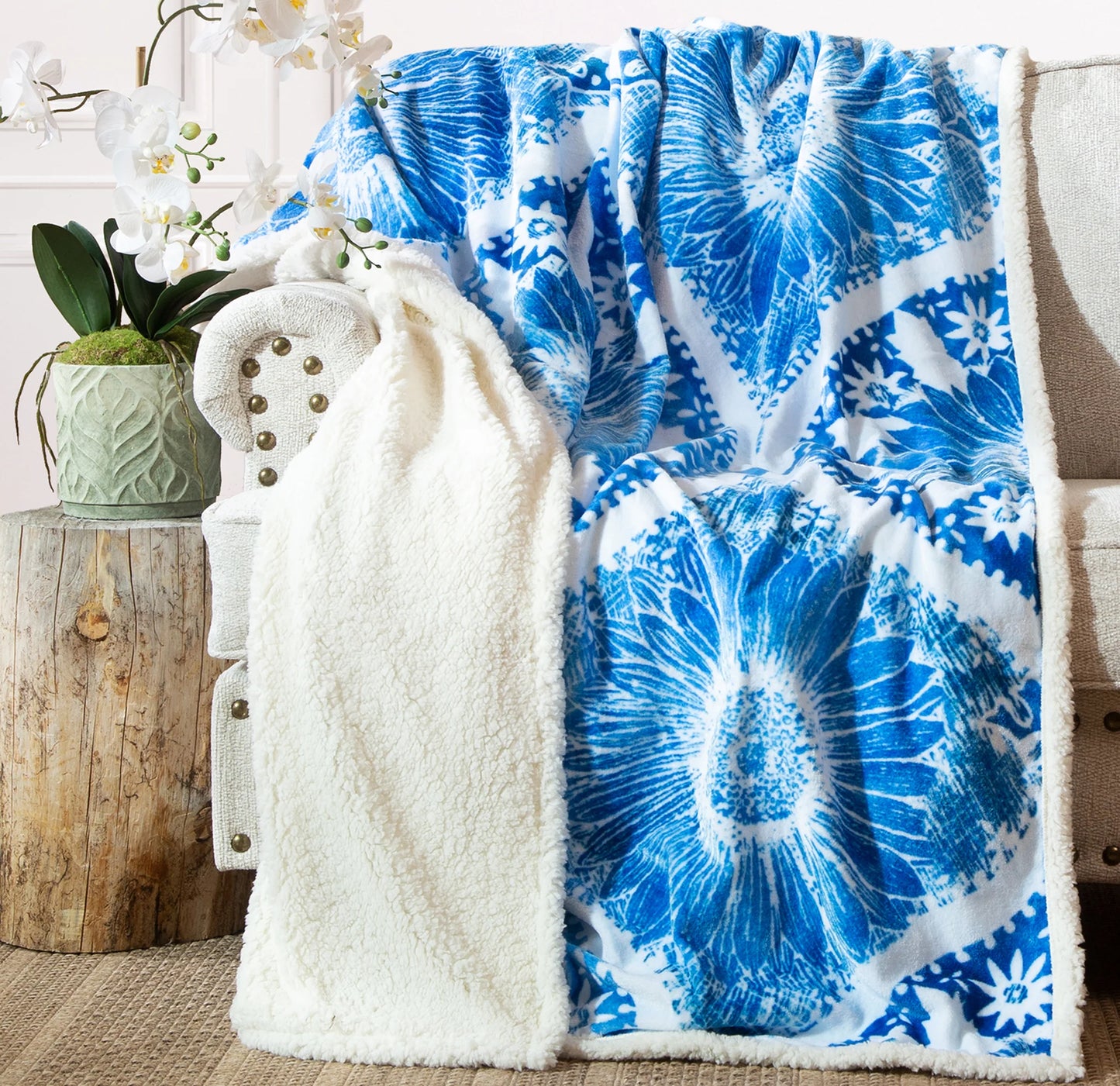 NE503 Carsten's Chakra Blossom Sherpa Throw Blanket