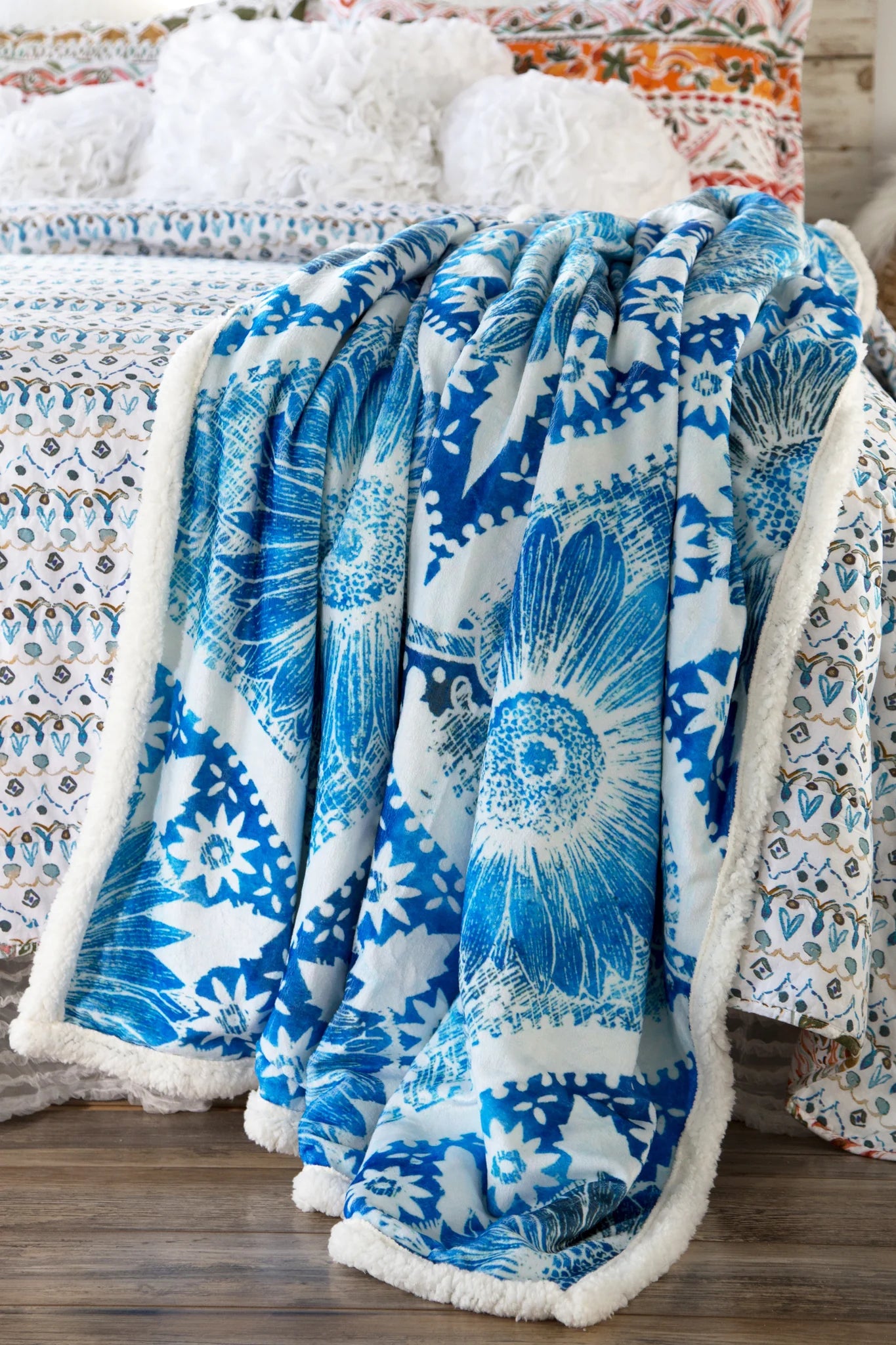 NE503 Carsten's Chakra Blossom Sherpa Throw Blanket