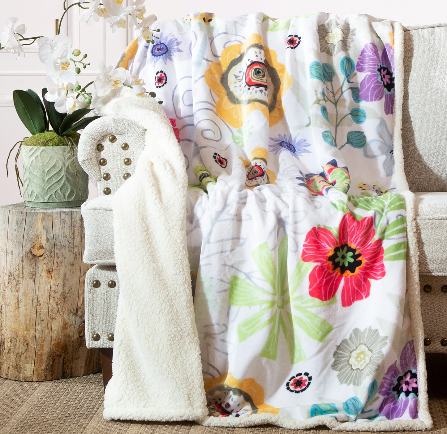 NE505 Carsten's Wildflower Sherpa Plush Throw Blanket