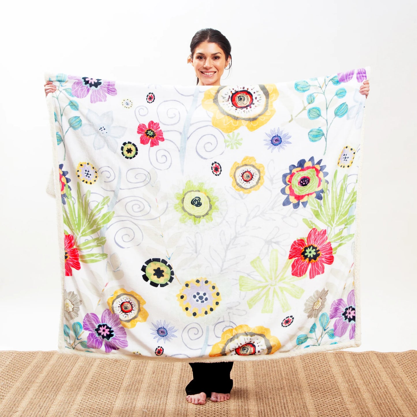 NE505 Carsten's Wildflower Sherpa Plush Throw Blanket