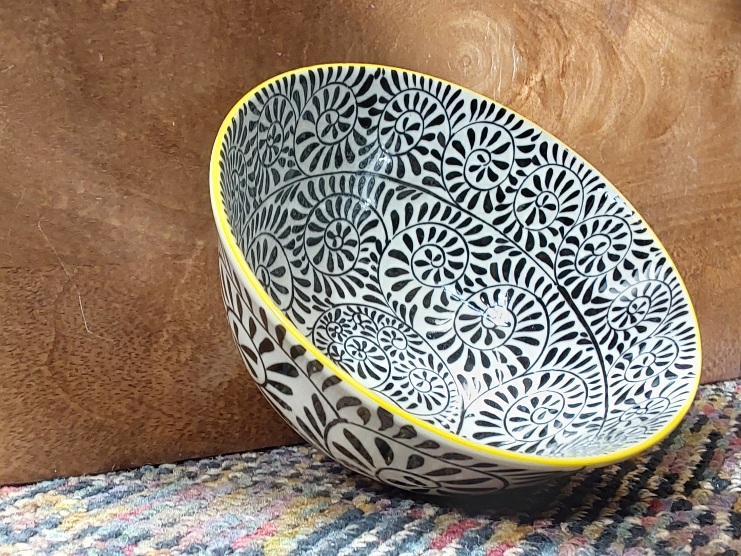Black Vines Stamped Bowl 6 inch