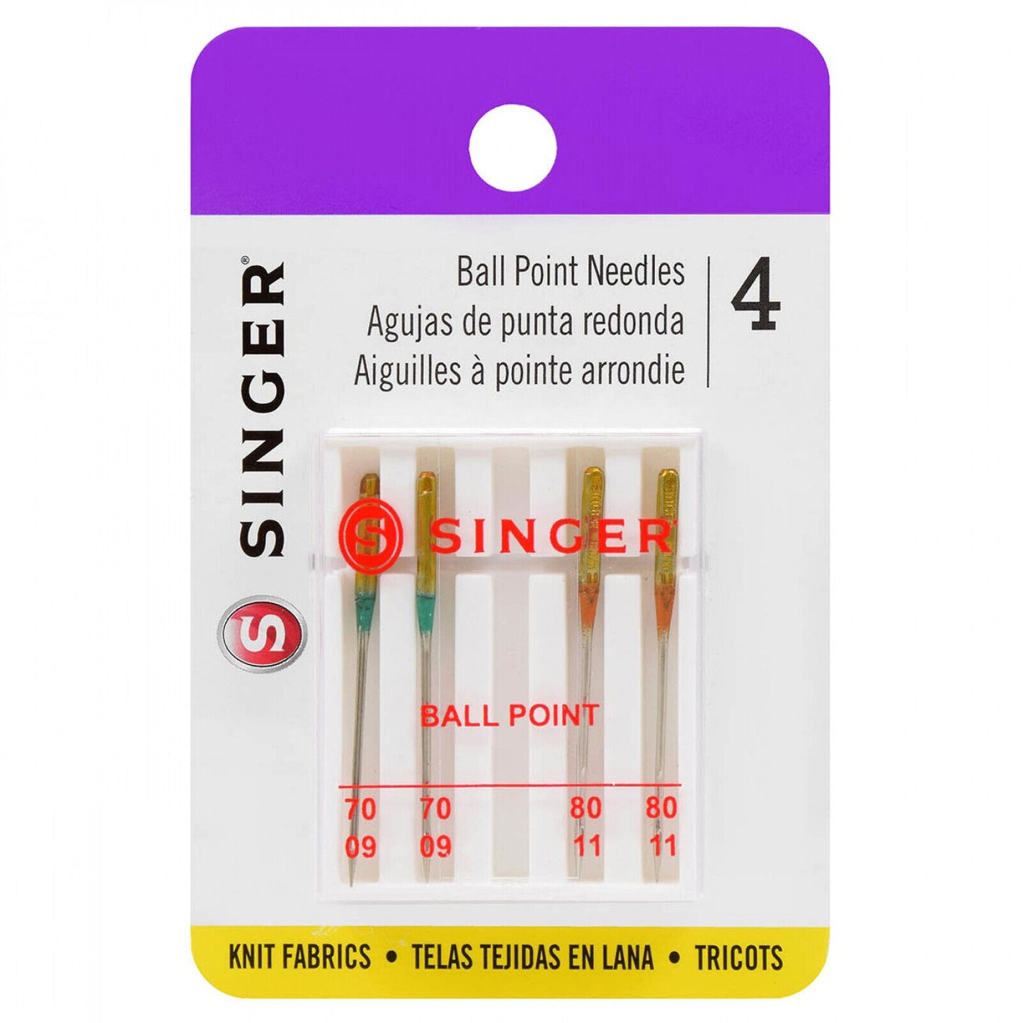 Singer Yellow Band Ball Point Machine Needle Sizes 9-11 - 4ct