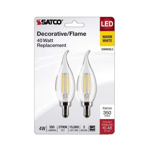 Satco Bulb LED 4.5W Flame Tip CL 2PK