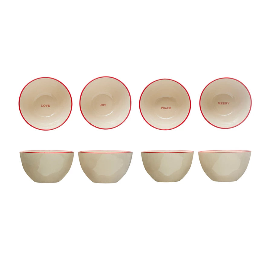 STONEWARE BOWL W/ RED RIM, 4 STYLES
