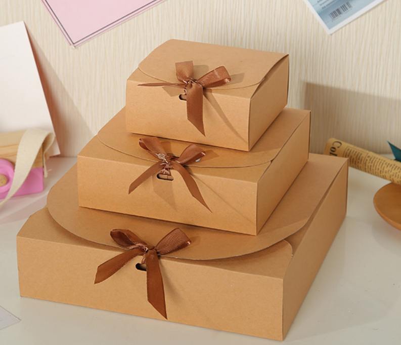 25ct. 4.5"x4.5"& 6.5“x6.5”& 9.5“x9.5”  Kraft Ribbon Gift Box: Small / kraft