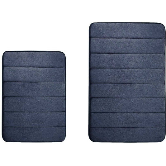 2 Pieces Memory Foam Bath Mat: Navy
