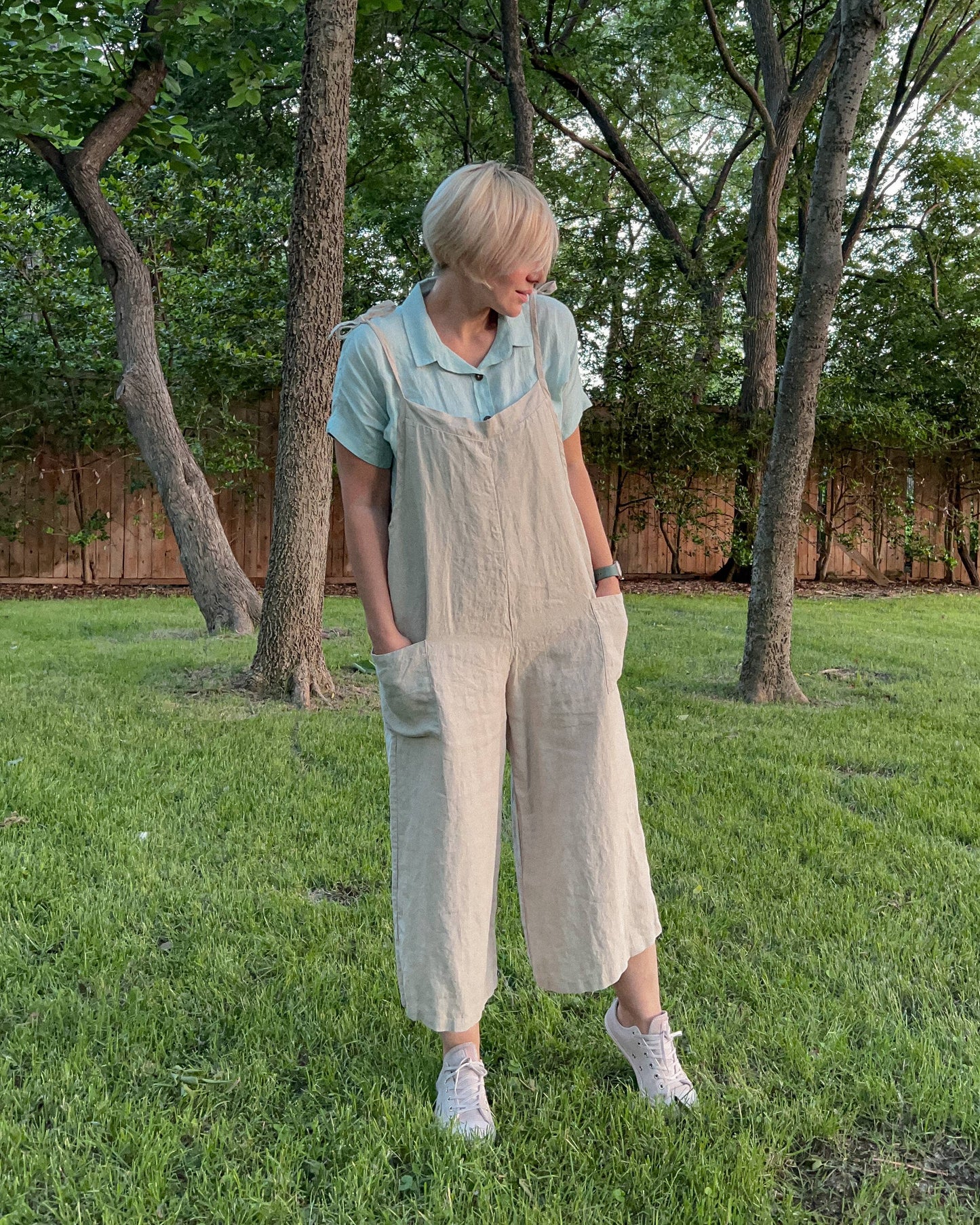 Linen Romper, Jumpsuit, Jumper: Small / Natural