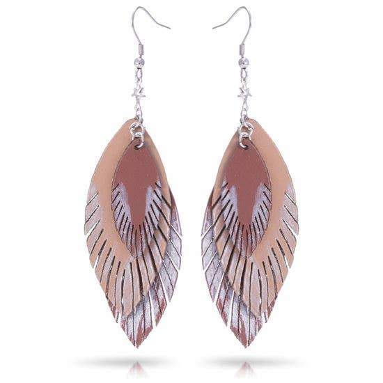 Three Leaf Leather Earrings - Canyon - AMANDA BLU