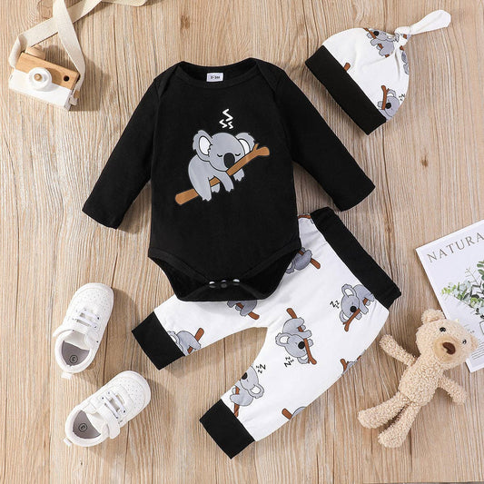 3pcs Baby Boy/Girl 95% Cotton Long-sleeve Koala Print Romper: White / 9-12 Months