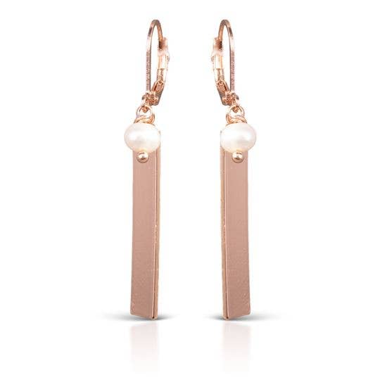 Bar Pearl Earrings - Rose Gold - AMANDA BLU