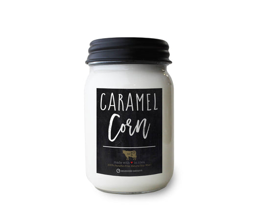 13 oz Mason Jar Soy Candle: Caramel Corn, by Milkhouse