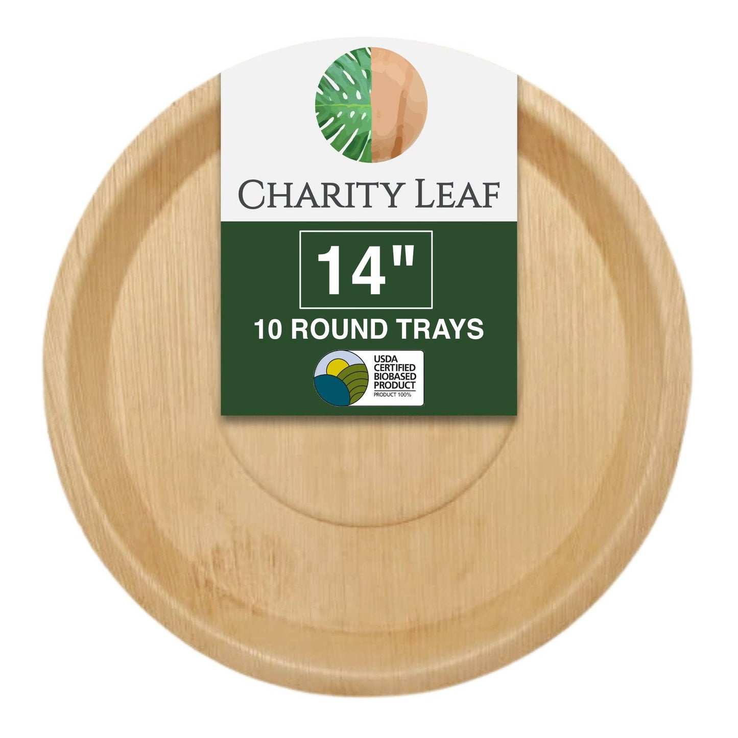 Palm Leaf Round Platter - 14" Inch - Pack of 10 Platters
