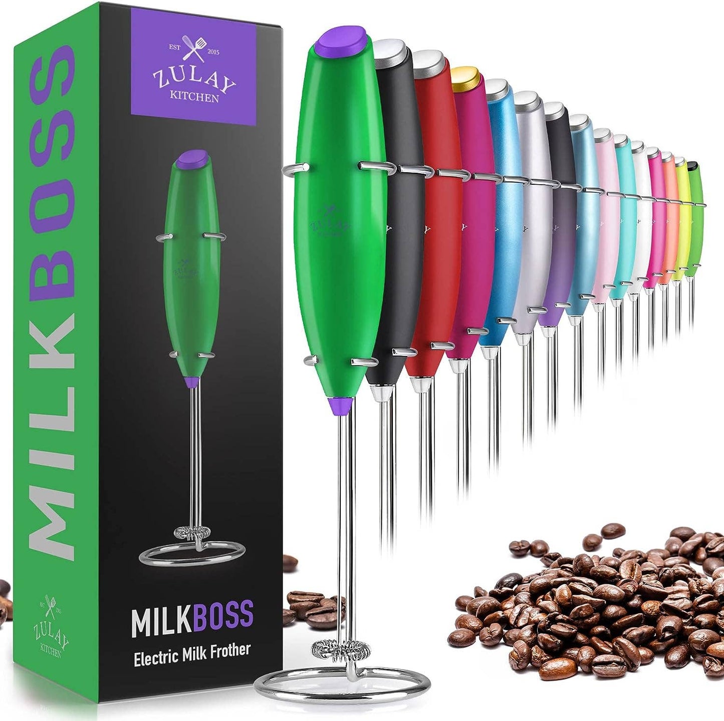 Powerful Handheld Milk Frother: Pop Green/Purple