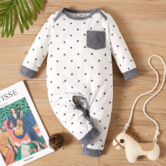 Baby Boy All Over StripedStar Print Long-sleeve Jumpsuit: 12-18 Months / White