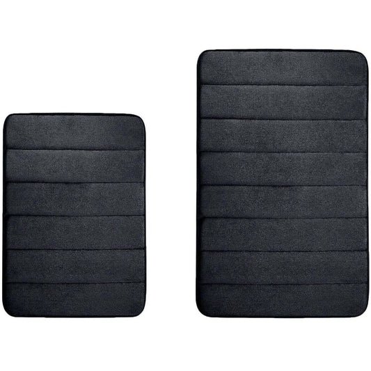 2 Pieces Memory Foam Bath Mat: Black