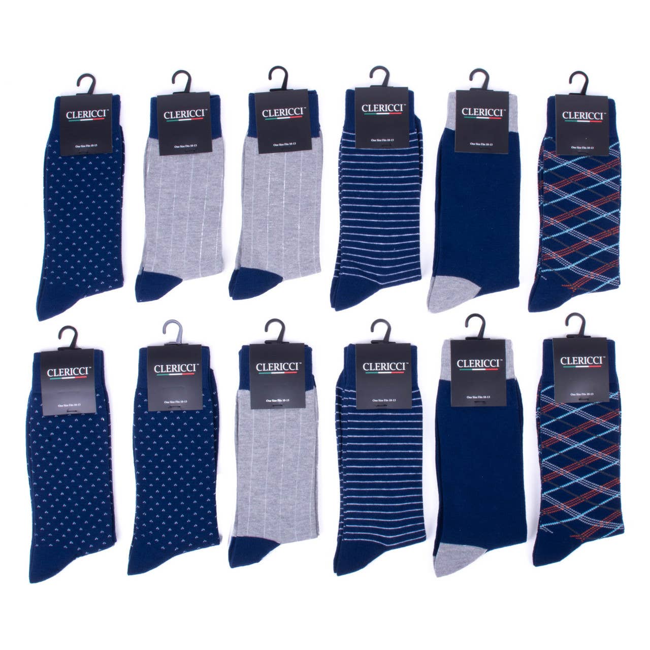 Men 12 Pk Assorted Navy Fancy Pattern Poly Socks-DSP12F-NV