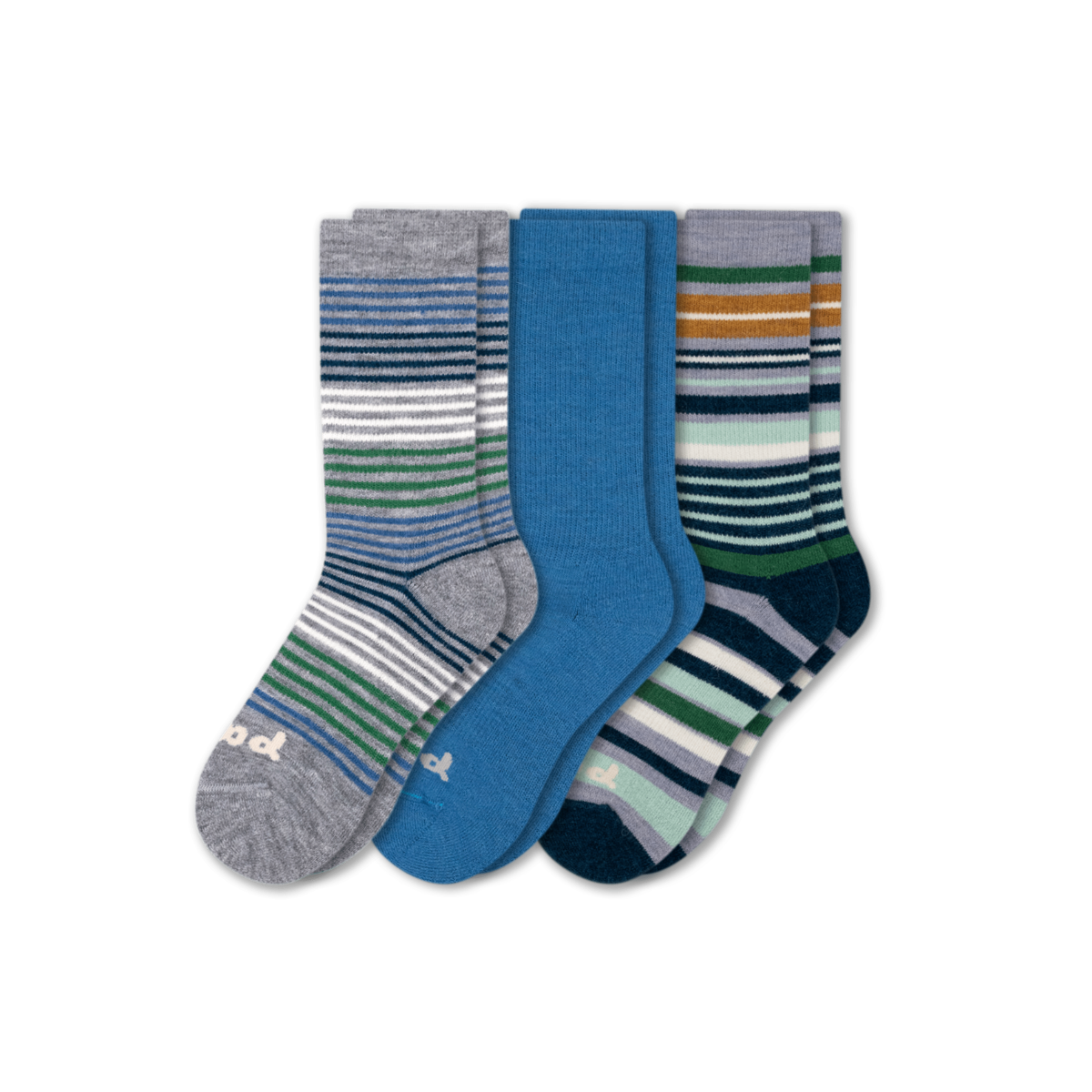3 Pack - Women's Crew Pacas Socks: Medium / Large (US: 8.5 - 11.5+) / Multi-Stripe/Gray & SOLID/Teal & VARIEGATED STRIPE/ Chambray/ Treetop
