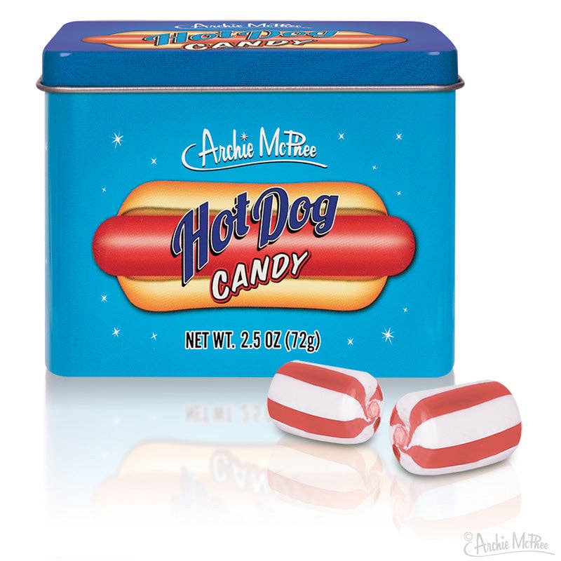 Archie McPhee Hot Dog Candy Tin, Individually Wrapped 6ct