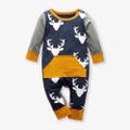 100% Cotton Reindeer Block Long-sleeve Baby Jumpsuit: Dark Blue / Newborn